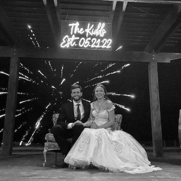 Bespoke Photo & Film Kansas City Wedding Photographer Videographer Fireworks Bride Groom Neon