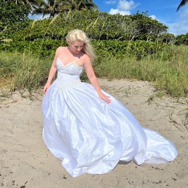 Cline's Custom Alterations Kansas City Wedding Dress Beach Wind Bride