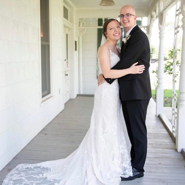 Cline's Custom Alterations Kansas City Wedding Dress Couple