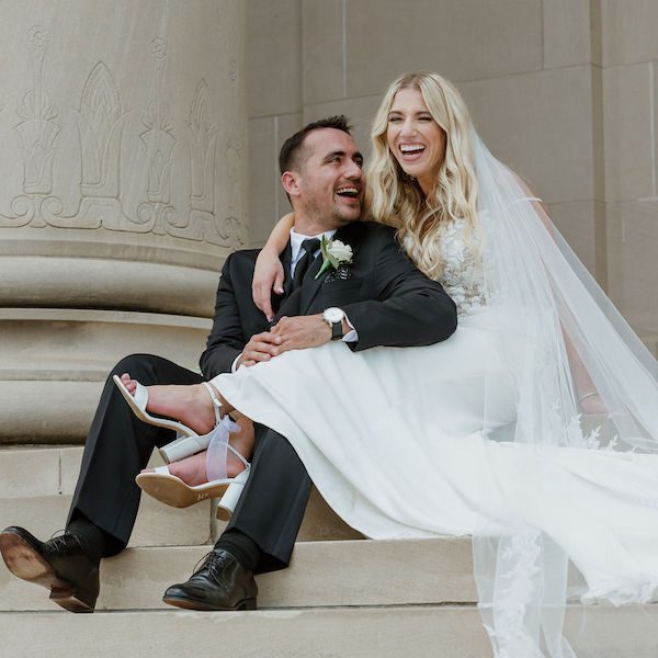 Elizabeth West Photography Kansas City Wedding Photographer WedKC Couple Stairs Smile