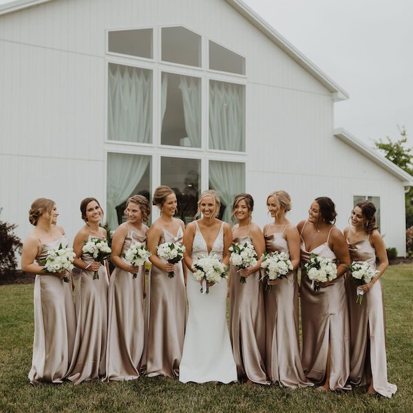 Emerson Fields Wedding Venue WedKC Excello Bridesmaids Champagne Dresses