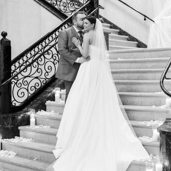 Events by Emily Kansas City Wedding Planner Wedkc Couple Stairs Dress