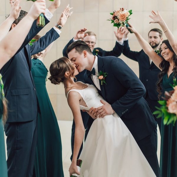 Lina Rose Photography Kansas City Wedding Photographer WedKC Bridal Party Dip Kiss Bouquet