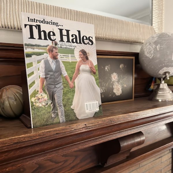 Preserved in Print Kansas City Wedding Magazine Mantle Display