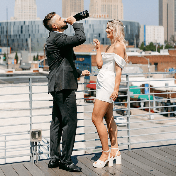 The Bardot Kansas City Wedding Venue WedKC Champagne Bride Groom Skyline