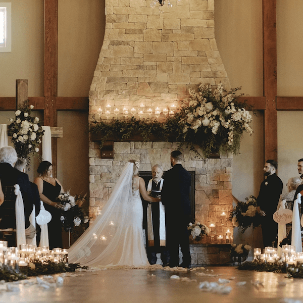 The English Barn Kansas City Wedding Venue WedKC Fireplace Ceremony