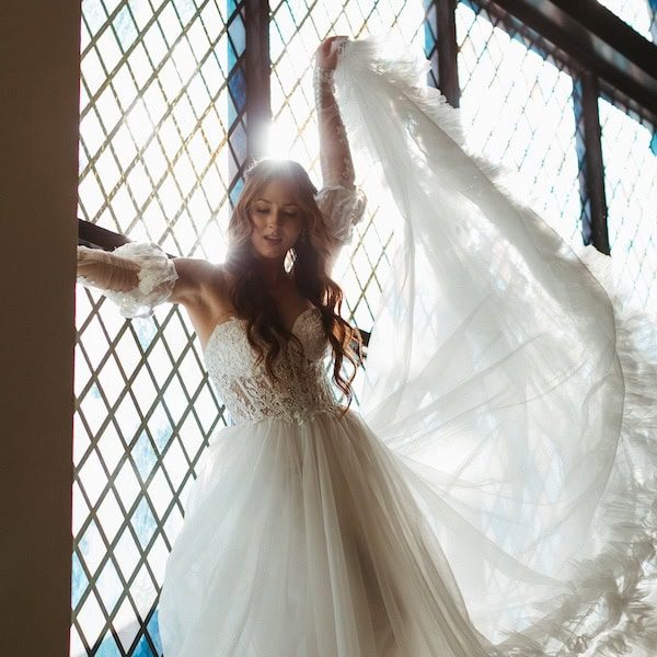 The Gathering KC Kansas City Wedding Venue Bride Dress Stained Glass