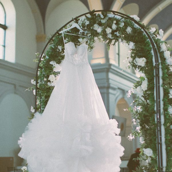 The Gathering KC Kansas City Wedding Venue Dress Floral Arbor