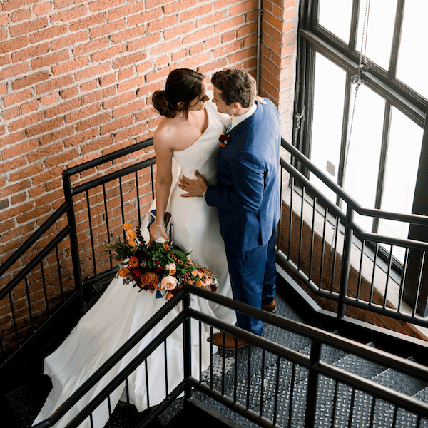 The Harlow Kansas City Wedding Venue WedKC Staircase Bride Bouquet Groom