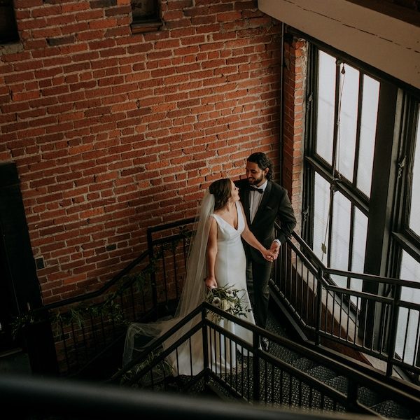 The Harlow Kansas City Wedding Venue WedKC Staircase Bride Groom