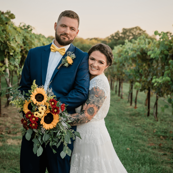 Vineyard at J Creek Kansas City Wedding Venue WedKC Sunflowers Bride Groom